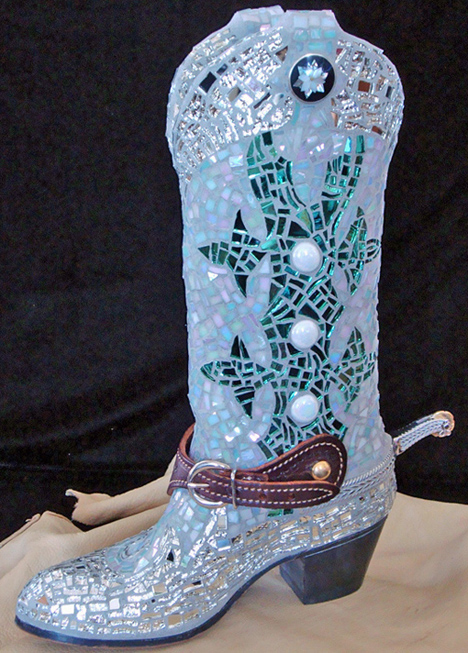 Splendor in the Glass mosaic boot, left side