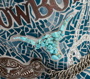 Cowboy Up mosaic sculpture close-up