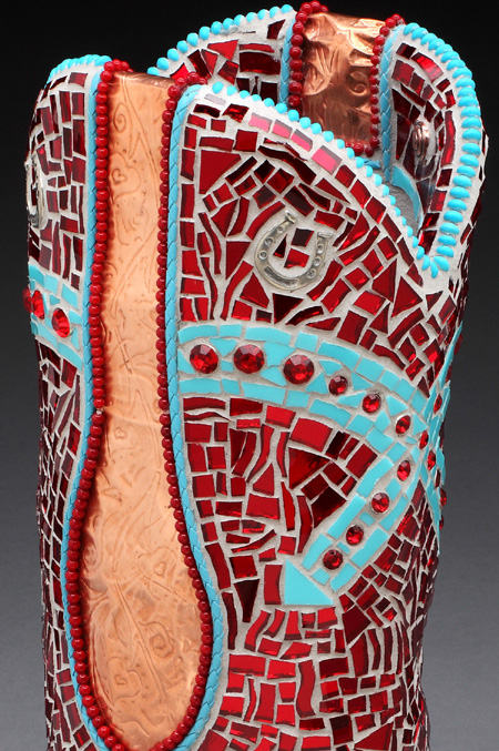 Ruby mosaic sculpture, closeup of top